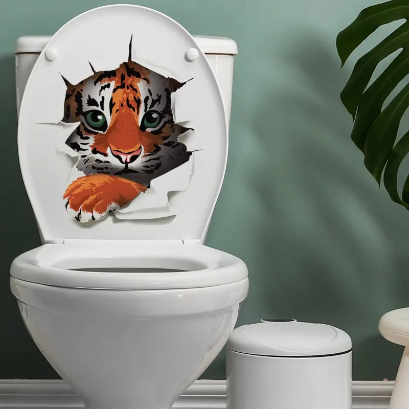 Adorable 3D Tiger Peeking Through Wall Hole Self-Adhesive Toilet Stickers Wall Decal Removable Room Wall Car Sticker Decoration