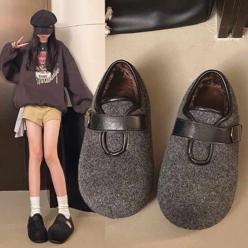 

Зима 2025 года, универсальная внутренняя удлиняющая верхняя обувь из хлопка, женские туфли на плоской подошве