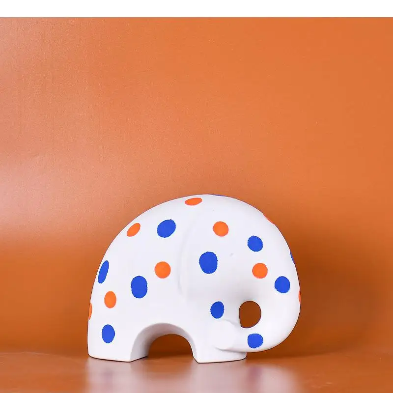 Ceramics Polka Dot Pattern Elephant Animal Statue Living Room Desktop Ornament Vase Art Home Decoration Gift