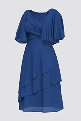 Plus Size 2024 Dress For Women Cut Ruffle Sweet Solid Flare Sleeve Summer Dress Lady Casual All-match Vestido O-Neck Chiffon