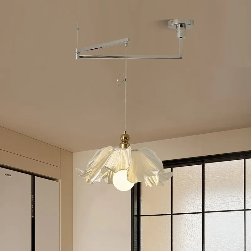 French Cream Style Petal Chandelier Warm Romantic Lighting for Bedroom Restaurant Creative Designer Rocker Arm Ceiling Lamp