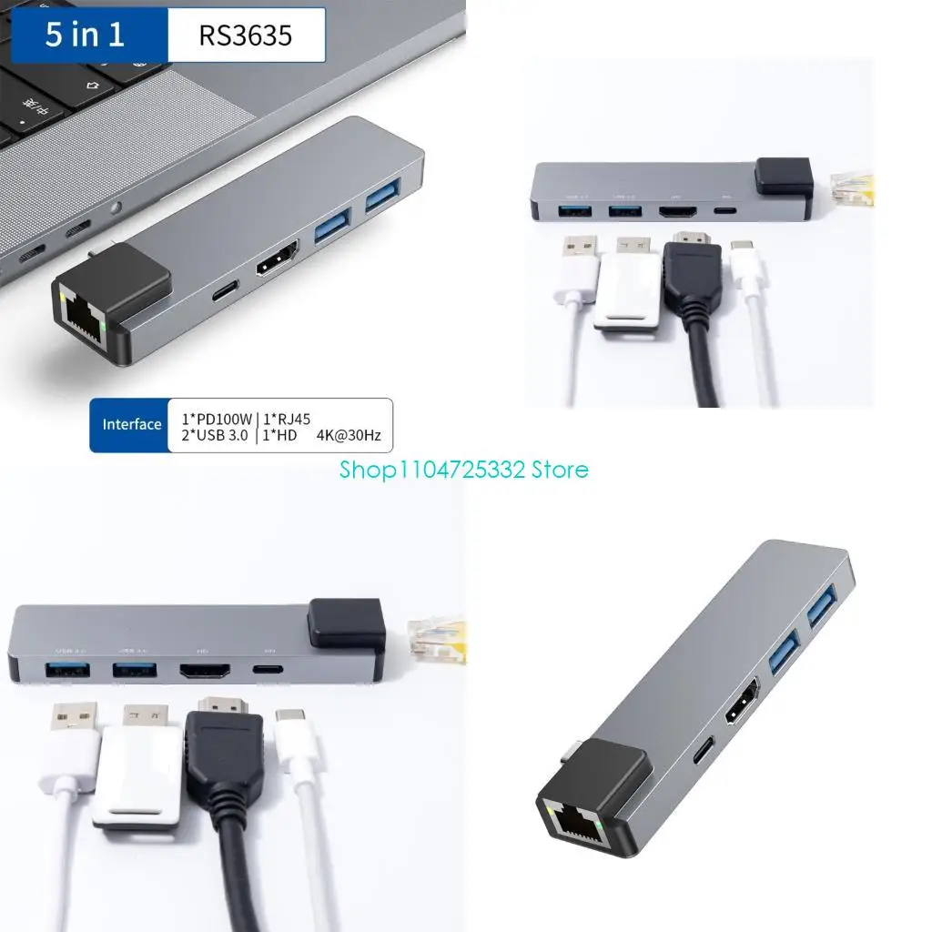 

P5EA Aluminum 5 In 1 Hubs Offer PD100W Charging And 4K 30Hz HDTV Seamless Data Synchronization