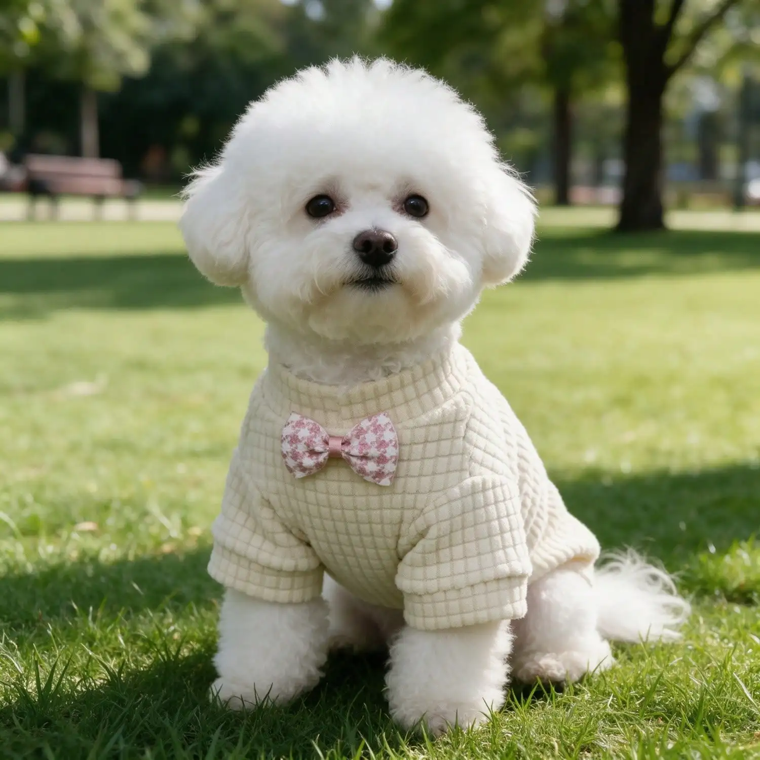 1 Stück rosa Schleifen-Waffelstrick-Hundeshirt, weiches, kurzärmeliges Haustier-Outfit für kleine Hunde – Detail 4