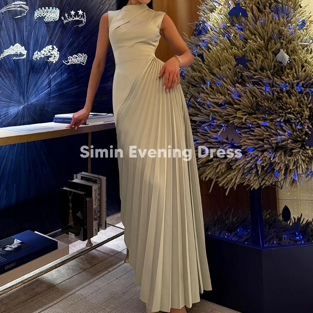 

Simin Women's Satin High-Neck Pick-ups Pleat Column Floor-Length Evening Dresses With Sleeveless Formal Prom Gown Elegant 2025