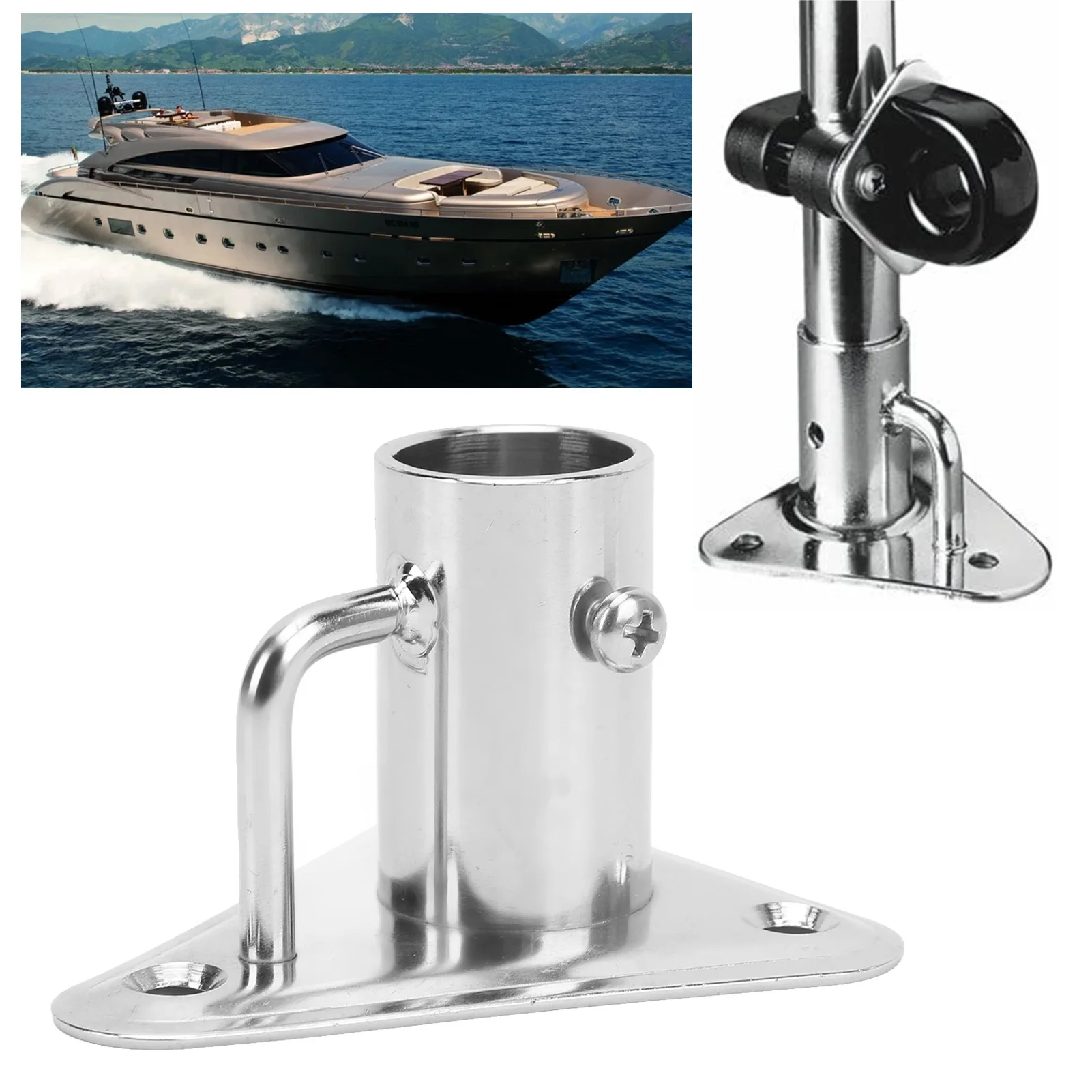Flag Pole Holder 90 Degree 1 Inch 316 Stainless Steel Stanchion Post Socket Triangle Base with Buttress for Ships Yachts