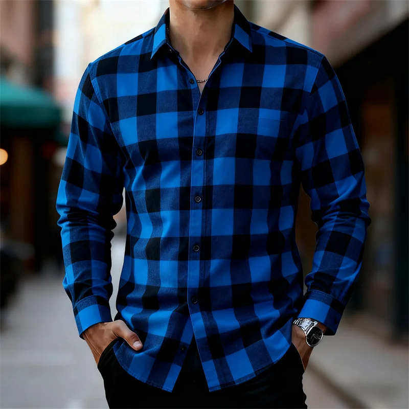 قميص رجالي كلاسيكي منقوش باللونين الأحمر والأسود بأكمام طويلة، متوفر بألوان متعددة، قميص كاجوال كاجوال للخروج في الهواء الطلق #2