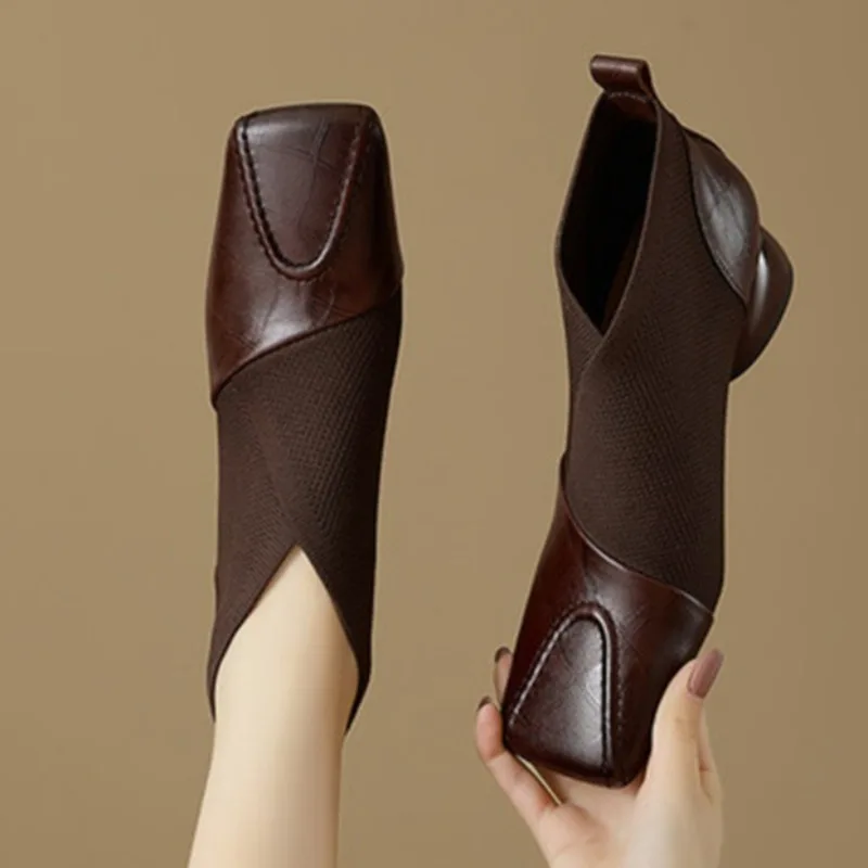 الخريف المرأة تنوعا موضة وأشار كعب سميك المتخصصة تصميم مطاطا حذاء من الجلد 2025 جديد الربط الأحذية النسائية حجم كبير #6