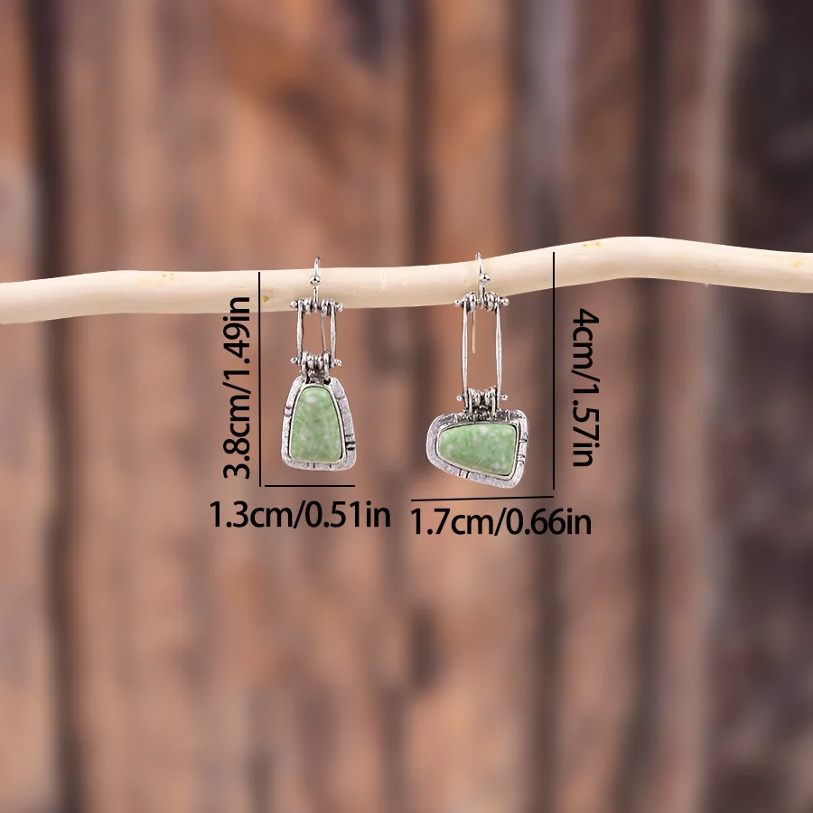 DIY accessories Cross-border new retro trapezoidal turquoise jadeite gemstone earrings, European and American fashion simple asy