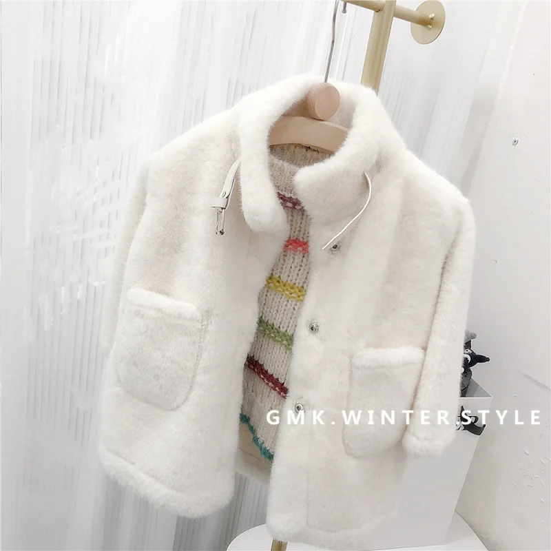 

New Girls' Shearling Coat Children's Faux Mink Fur Coat Mid-Length Winter