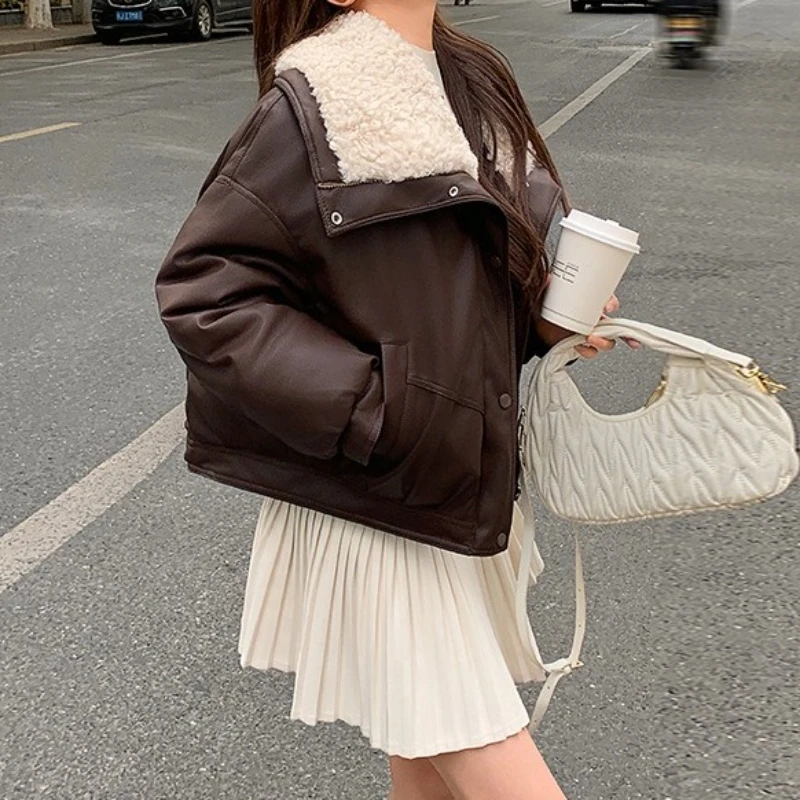 Fashion Commuter Cotton-padded Jacket Short Artificial Lambswool Lapels in Autumn and Winter 2025 Women's Cotton-padded Jacket