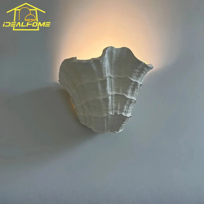 French Design Shell Gypsum Wall Lamp LED E27 Wabi-sabi Baroque Art Decorative Wall Mounted Bedroom Bedside Staircase Background