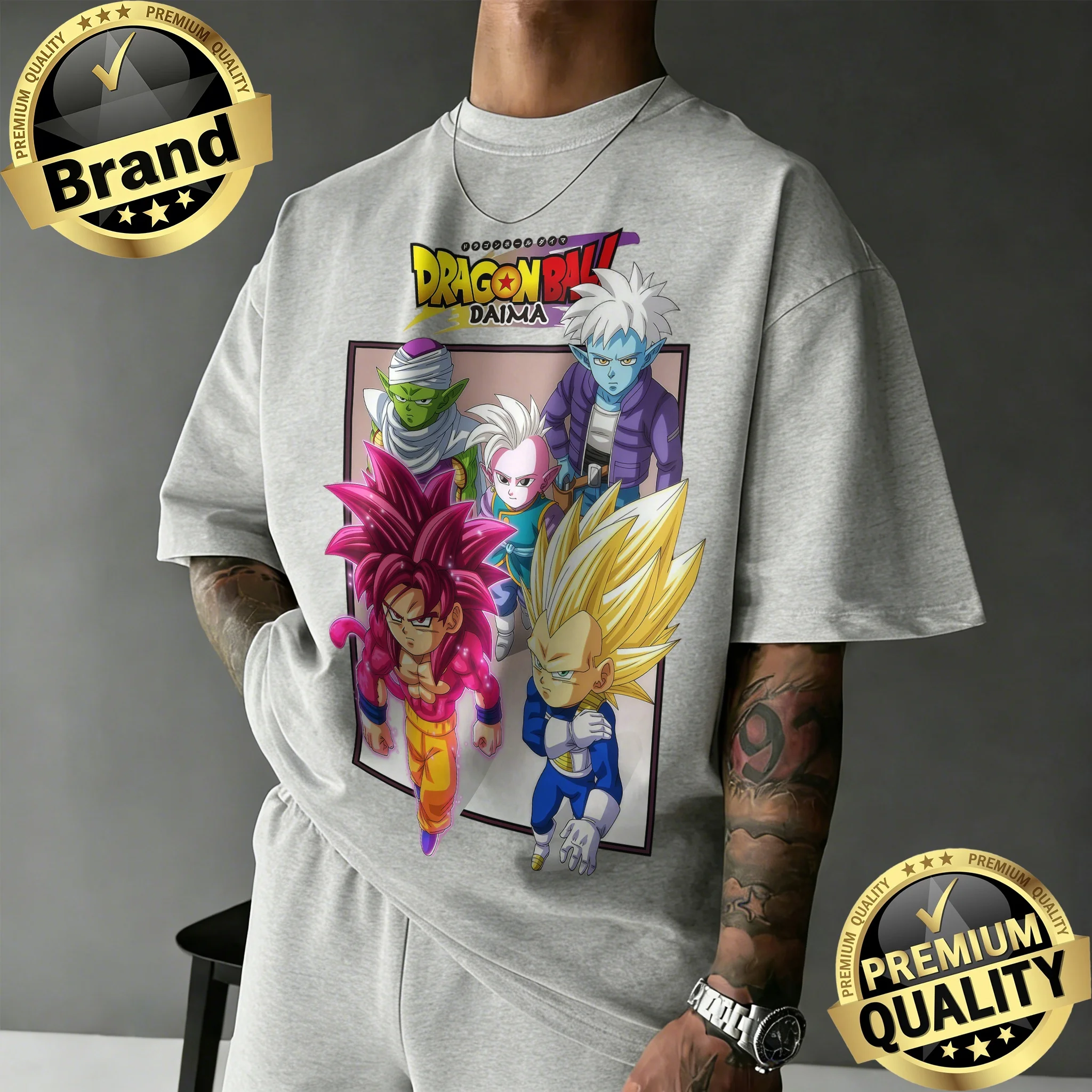 2026 New Arrival Dragon Ball Oversized T-shirt | DAIMA Kid Goku & Vegeta Retro Graphic Print 100% Cotton Casual Tee for Family view 3