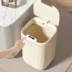 Automatic Trash Can 20L Touchless Sensor Easy Clean PP Waterproof Electric Garbage Bin for Kitchen Bathroom Cream White Battery