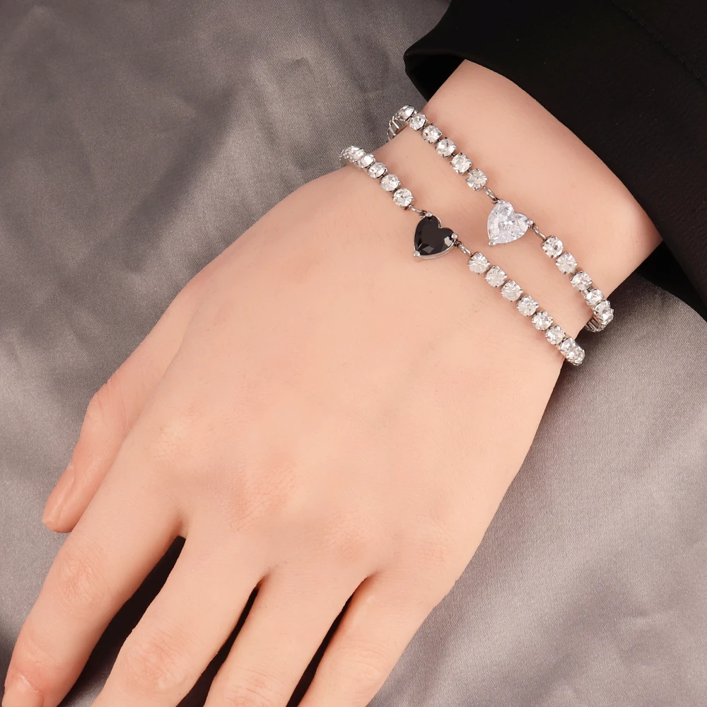 316L Stainless Steel Zircon Heart Pendant Bracelet For Women Crystal Zircon Tennis Chain Bracelets Color Jewelry