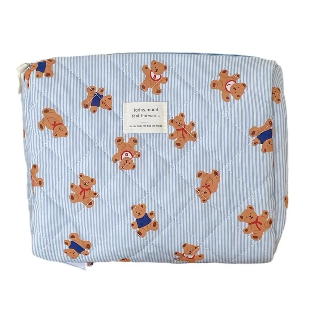 

Косметичка с рисунком синего медведя, хлопчатобумажная ткань, чехол для туалетных принадлежностей на молнии, стеганая дизайнерская сумка для хранения, организация туалетных принадлежностей