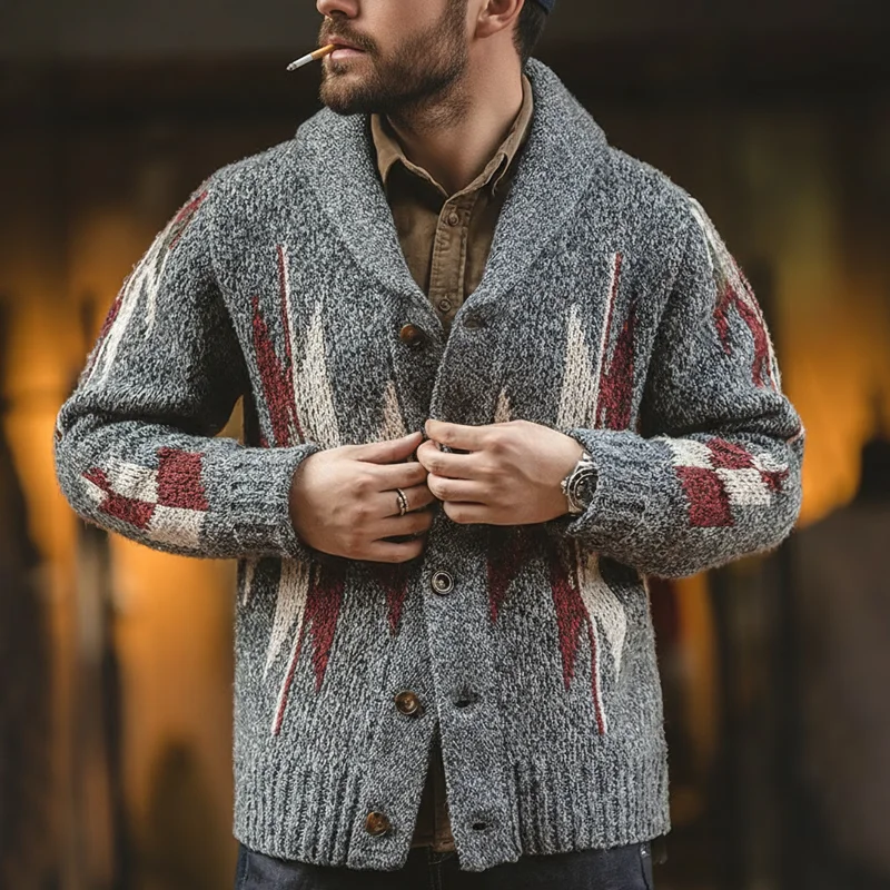 

Вязаный винтажный кардиган Maden, мужской свитер, толстая вязка Индианы, уличная одежда большого размера, геометрический тренд, рождественские вязаные пальто с v-образным вырезом