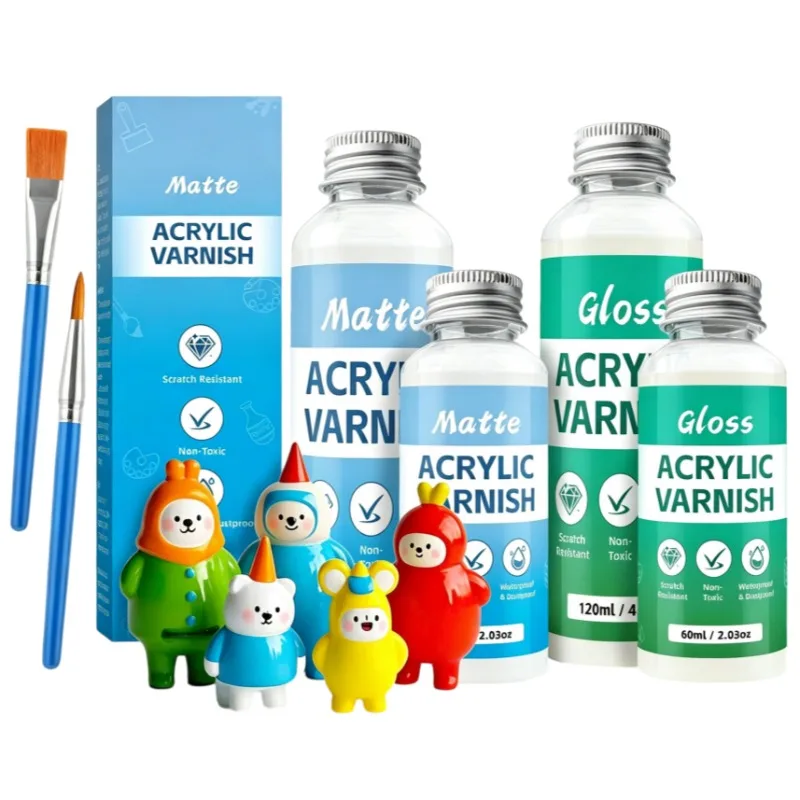 60ml 120ml Water Based Acrylic Varnish Gloss Matte Sealant Dustproof Top Coat for Plaster Doll Fluid Bear DIY Handmade Craft