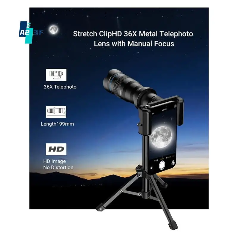 

A23F-External Telephoto Phone Camera Lens Telephoto Lens 36X Optical Magnification With Tripod And Phone Clip