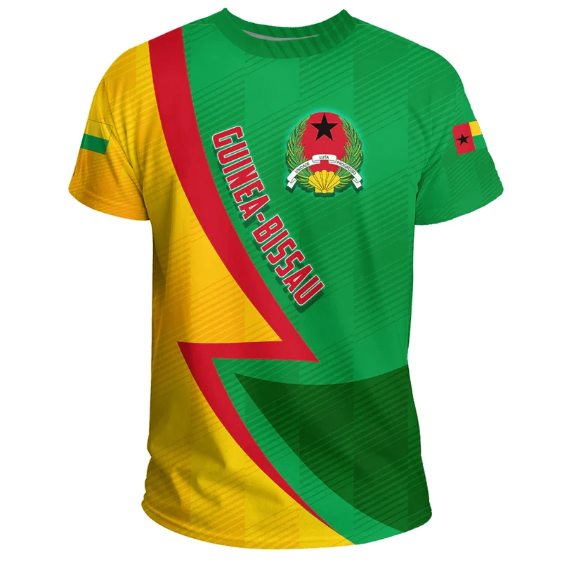 Guinea-Bissau Jersey Men's T-shirt O-Neck Oversized Short Sleeve Men's Clothing 3D Print GW Flag Emblem Football Team Shirt Tops