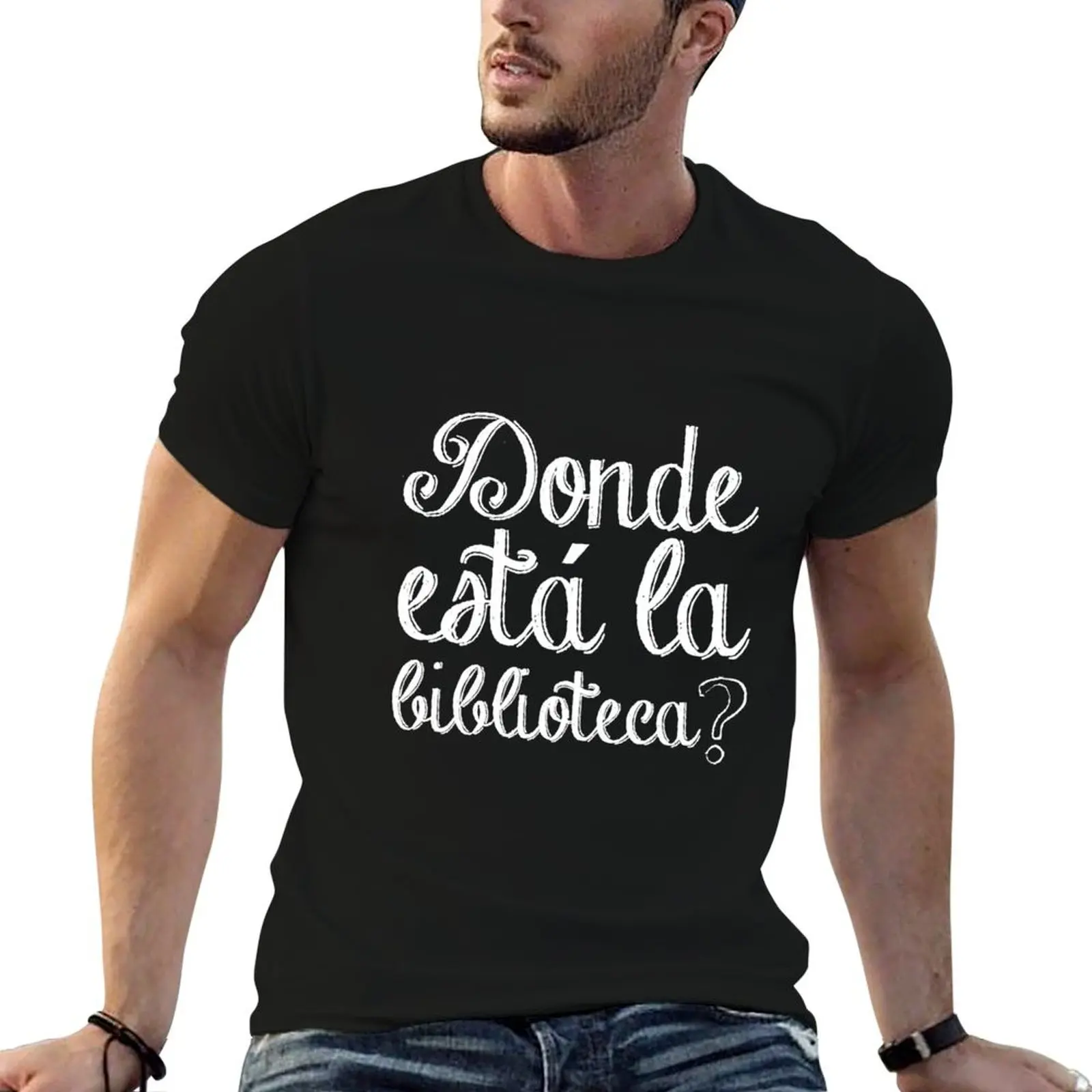 ¿Dónde? ¿Esta es la biblioteca? Camiseta de anime, camiseta de algodón, camiseta para hombre, camisetas gráficas