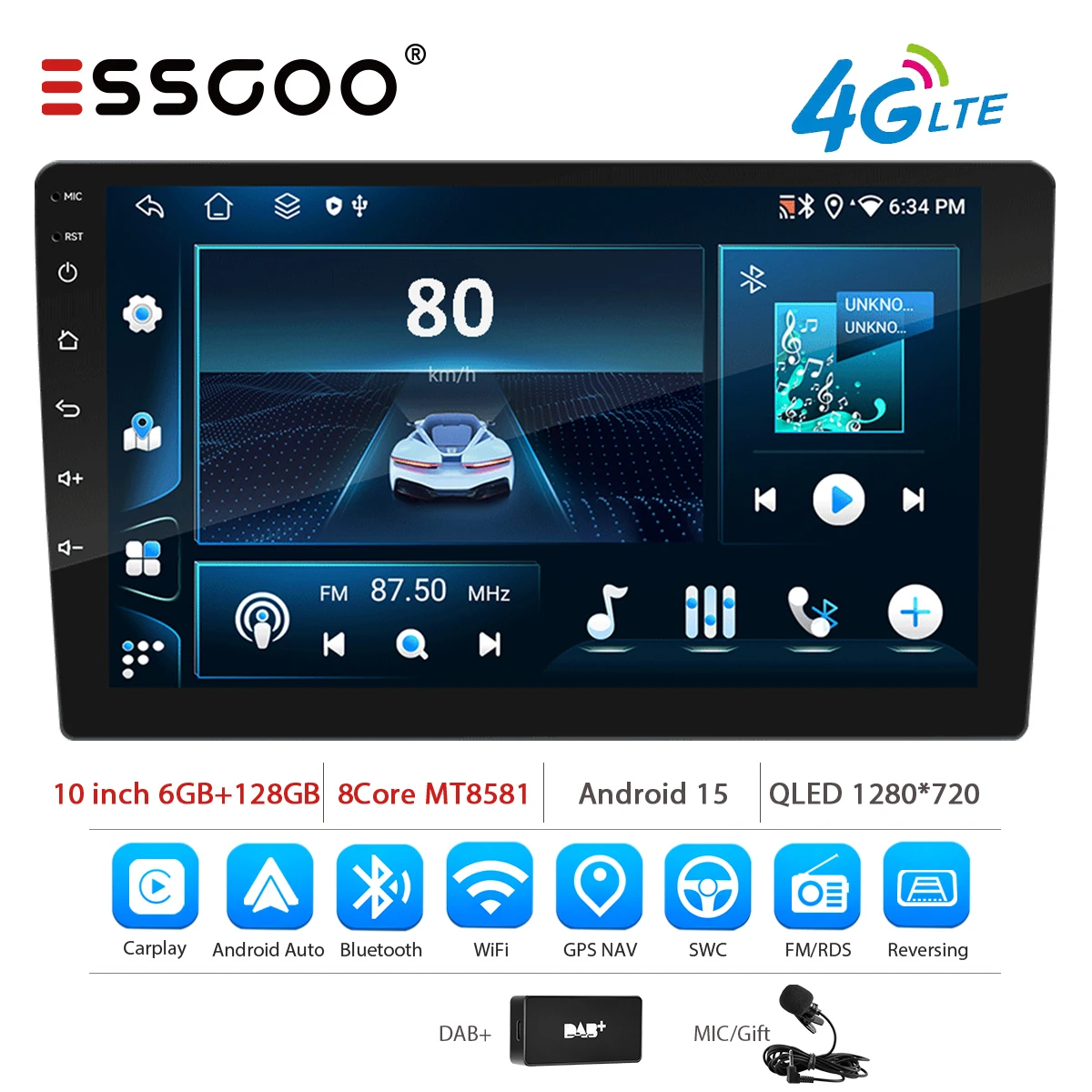 ESSGOO 7 9 10 inch Universele CarPlay Android Auto Autoradio voor VW Fiat Renault Nissan Hyundai GPS Multimedia Autoradio Stereo - afbeelding 1