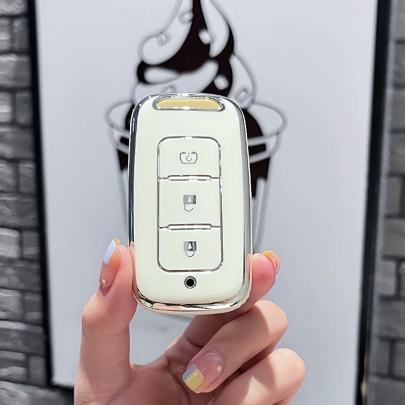 3 Bottons Silver Golden Car Remote Control Key Case Cover Keychian for 2018 2019 2020 DFSK Glory 580 S560 500 CVT Accessories