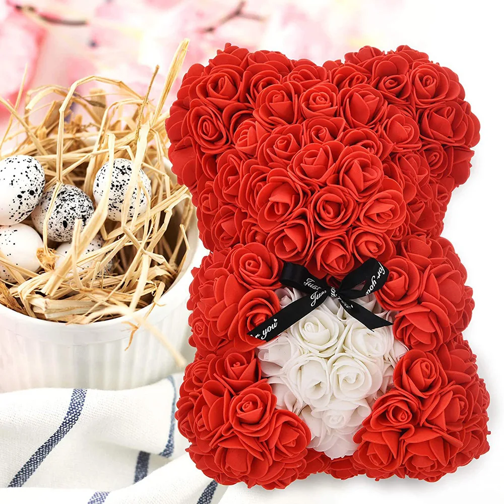 1pc 25cm Artificial Foam Flowers Bear Rose Bear Romantic Creative Gifts For Valentines Day Mothers Day Anniversary Wedding