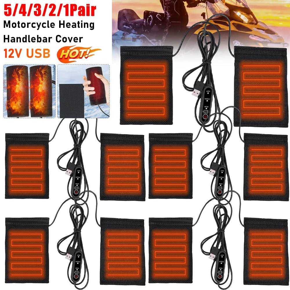 

1/2/3/4/5 шт. 12 В USB мотоциклетный чехол на руль с подогревом, ручки с электрическим подогревом, теплый противоскользящий чехол для езды на открытом воздухе