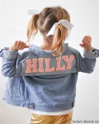 MINI JM CUSTOM KIDS DENIM JACKET Custom Monogram Girls Pink Letter Patch Jean Jacket Name Patch