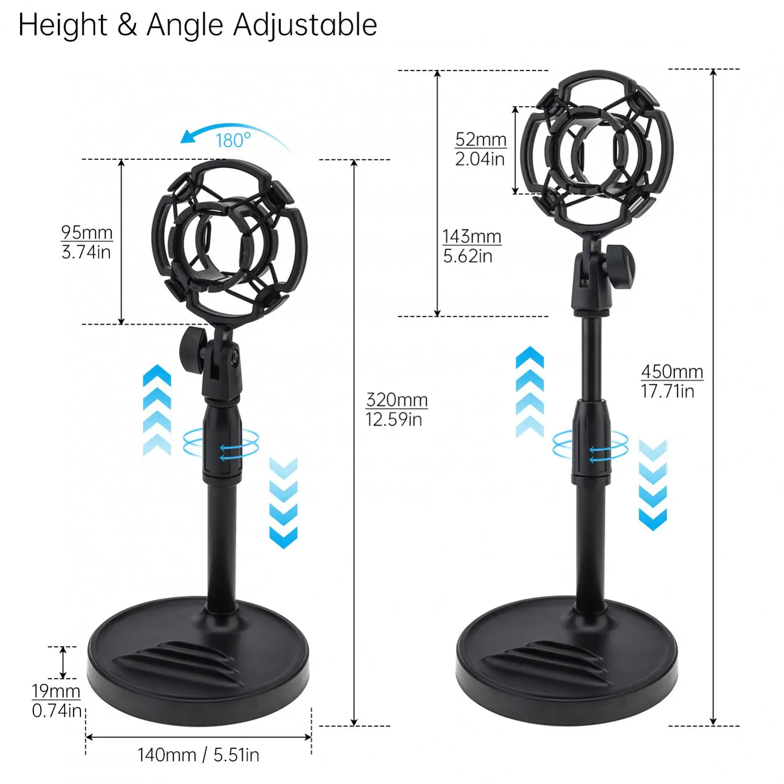 1pc Adjustable Height Microphone Stand with Weighted Base Phone Holder for Studio Recording / Gaming