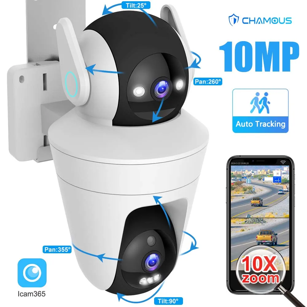 

5K 10MP WiFi Camera10X Zoom CCTV Auto Tracking Dual Lens Dual Screen PTZ Mini Video Surveillance Cam Security Camera