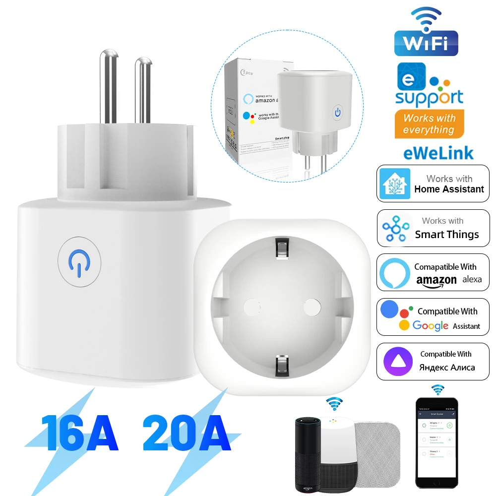 wifi smart socket european plug AI speaker voice control mobile APP remote control electric power metering