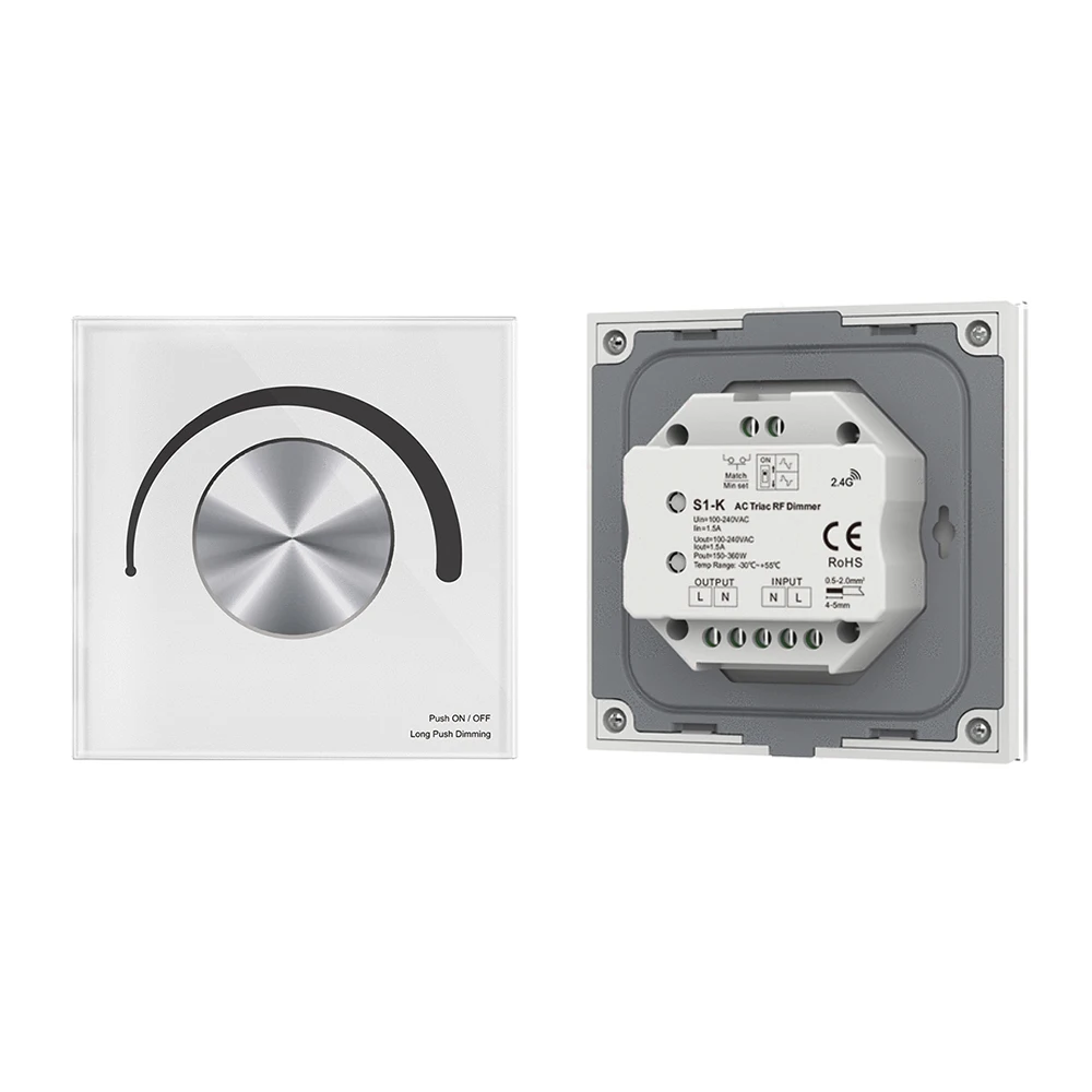 

Skydance S1-K AC110-220V 2.4GHzRF 86 High VoltageLed AC Triac Rotary Glass Input Trailing Panel Dimmer