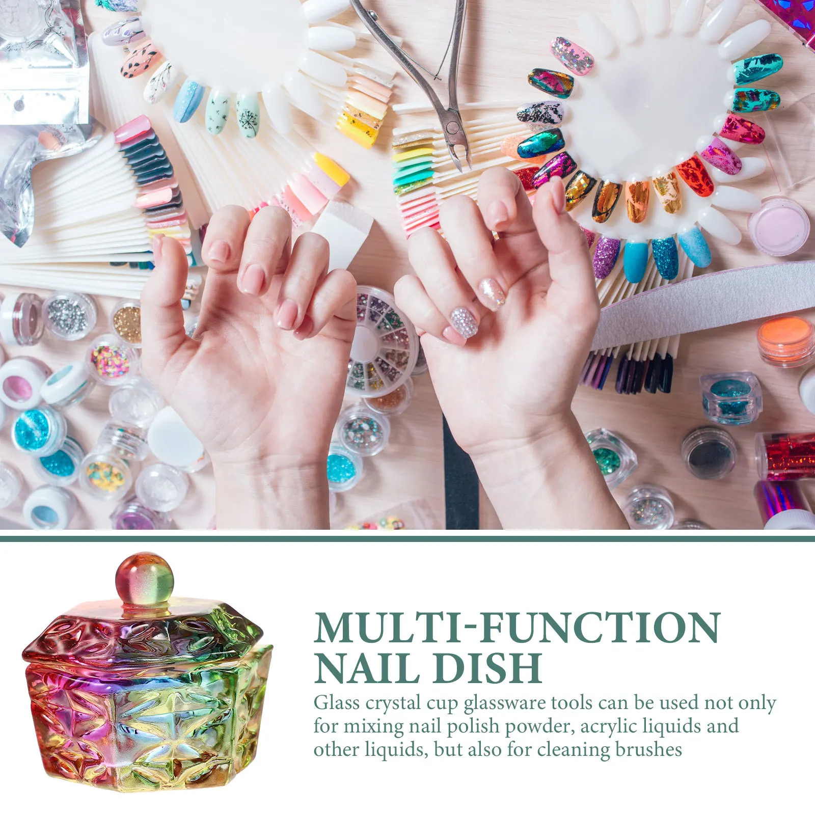 2 stuks glazen kristallen beker voor nail art gebruik premium manicure mengkom met deksel dappenschotel voor acryl vloeibaar poeder dip lade pen