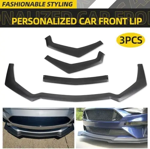 

Matte Black Front Bumper Lip for 2018-2022 Mustang GT EcoBoost V8 - 3PC Kit w/ Red Support Rod