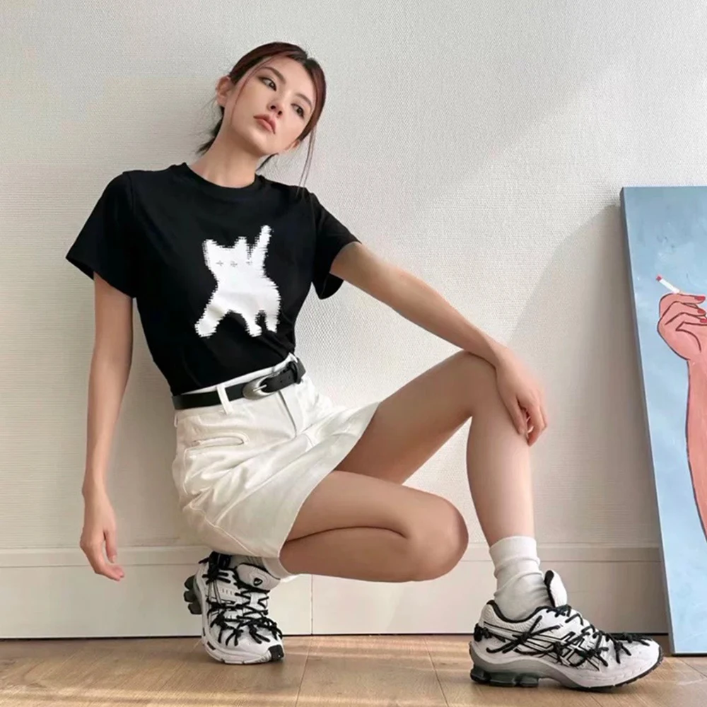 تيشيرتات نسائية كاجوال ، توبات نسائية ، موضة كورية ، بلوزة كاواي ، ملابس شوارع هاراجوكو ، حيوانات أليفة ، كلاب ، قطط ، ملابس نسائية ، Y2K