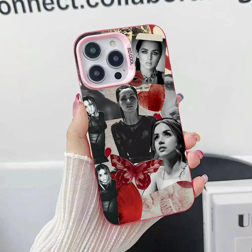 Funda para Teléfono Ana de Armas para iPhone 18 17 16 15 14 13 12 11 X XR XS Air Pro Max Plus, Color Rosa, Plateada y Colorida