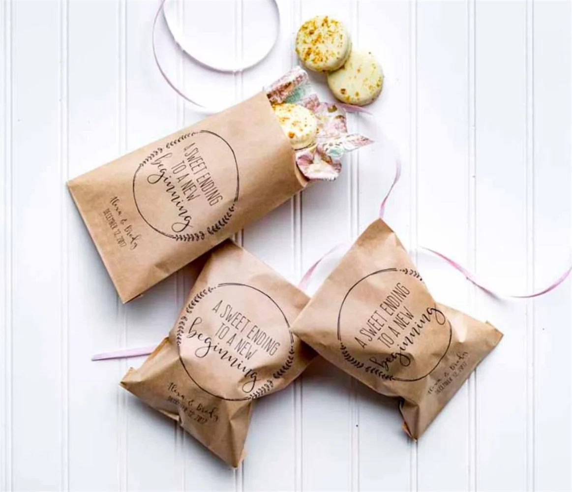 50 A Sweet Ending To A New Beginning Personalized Wedding Favor Bags - Candy Buffet, Popcorn Bar, Rehearsal Dinner, Engagement