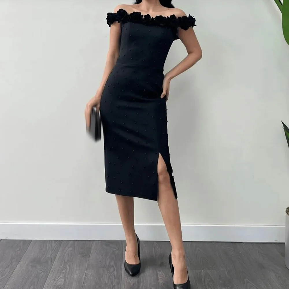 

Прямые вечерние платья по индивидуальному заказу, длиной до чая, с открытыми плечами, платье для выпускного вечера без рукавов, модное вечернее платье с открытой спиной и цветочным принтом