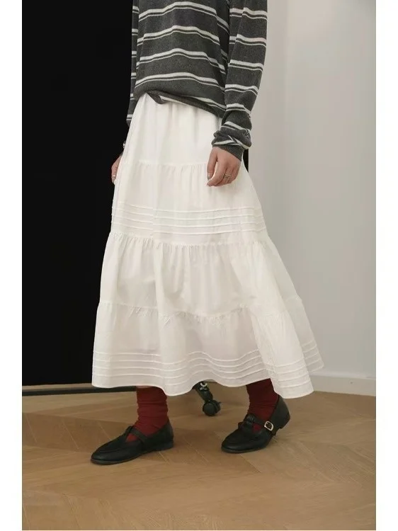 

Spring 2026 Retro High Waist A-Line Skirt plus Size Women's Drawstring Cake Skirt Umbrella Skirt Mid-Length Slimming Skirt