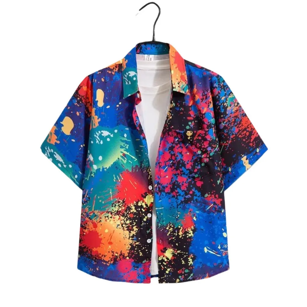 

Chic V-neck Short Sleeve Floral Shirts Loose Bohemia Style Flower Blouse Women Hawaii Colorful Beach Shirts Streetwear