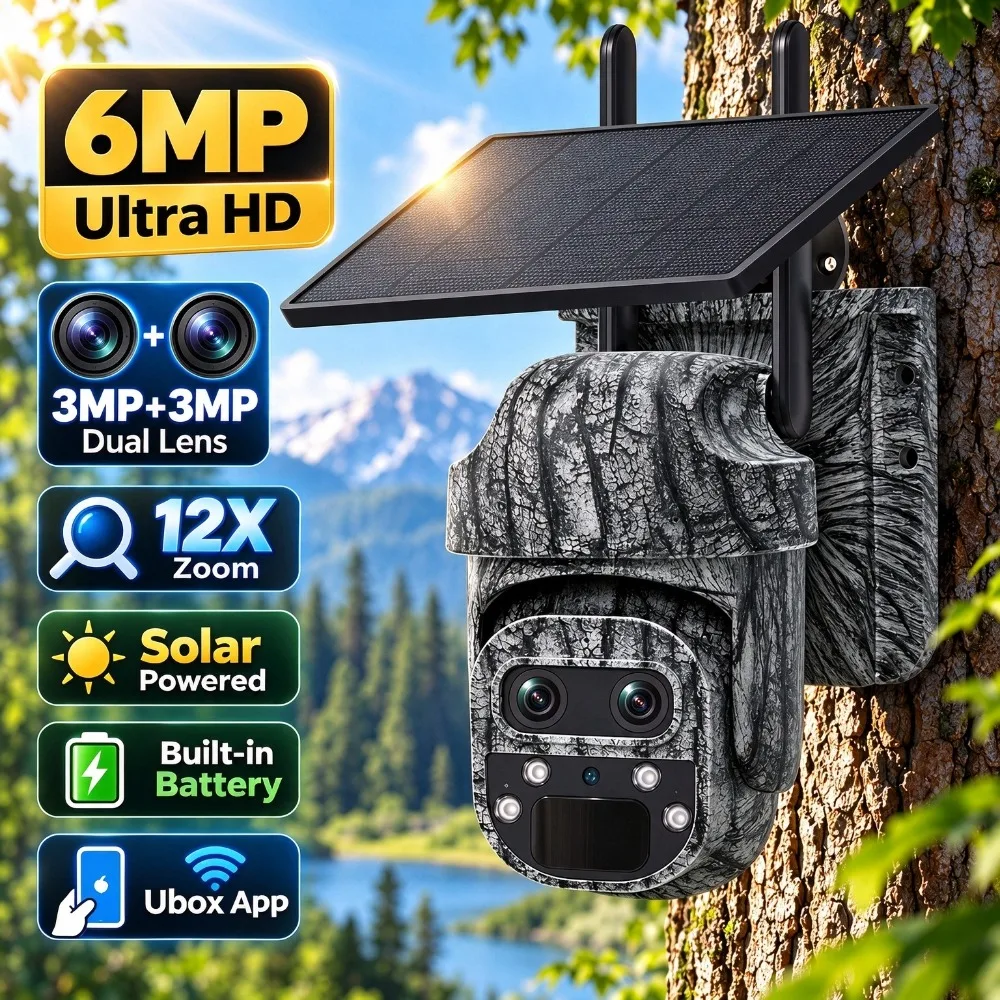 6MP 12X WIFI Solar Camera Outdoor 4G 4K HD CCTV Battery Waterproof Animal Monitoring Hunting PTZ Auto Tracking Security Cameras