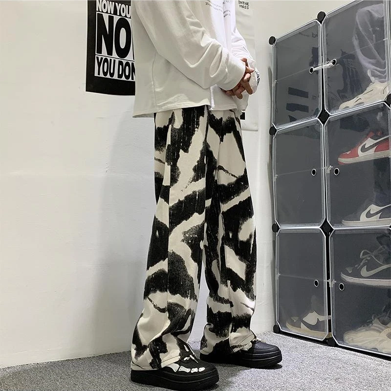 High Street Tie-Dye Casual Pants Men's and Men 2025 Summer New Loose Straight Leg Full Length Mid-waist Versatile Pants Male