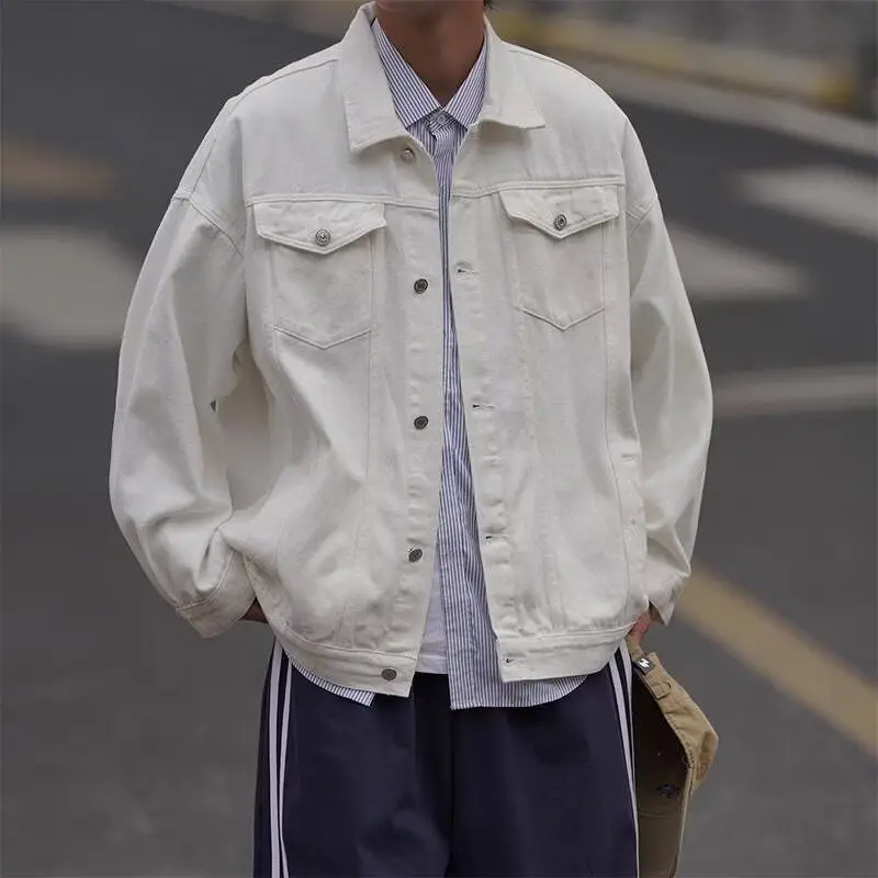 

Casual Spring Autumn Denim Jaet Men's Casual Trendy High-End Feeling Stand Collar Workwear Big Size Versatile for Couples