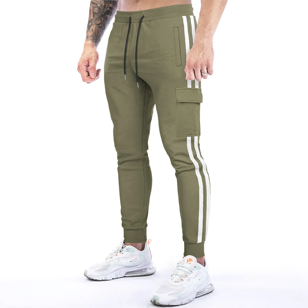 New Muscle Fitness Running Training Sports Cotton Trousers Men's Breathable Slim Beam Mouth Casual Multi Pockets Health Pants