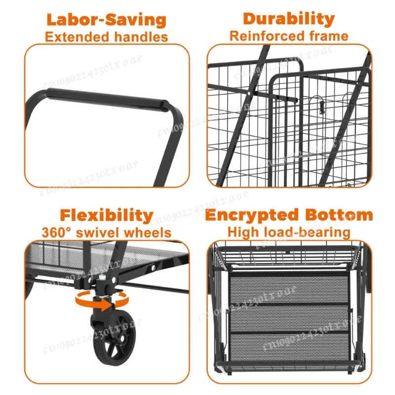 %a Folding Shopping Cart with Wheels 360 Degree Rolling Swivel Grocery Cart