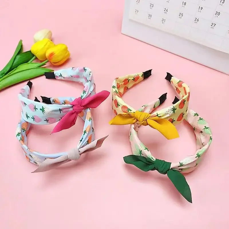 Fruit Print Hairband for Women Strawberry Knot Bow Headband Korean Sweet Fabric Hoop Hair Band Girls Hair Accessories jewelry