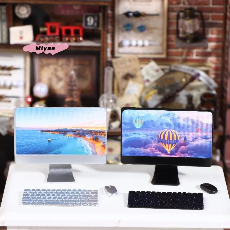 【M】Dollhouse Mini Laptop Computer Keyboard Mouse Kit Dollhouse Office Study Room Decor Accessories Micro Scene Pretend Play Toys