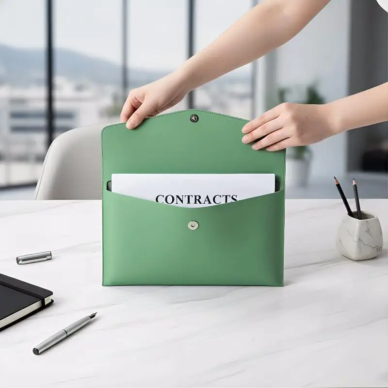 

A4 Leather Document Storage Bag Briefcase Retro Single Layer Thick Simple Organizer for Business Office Student Paper Management