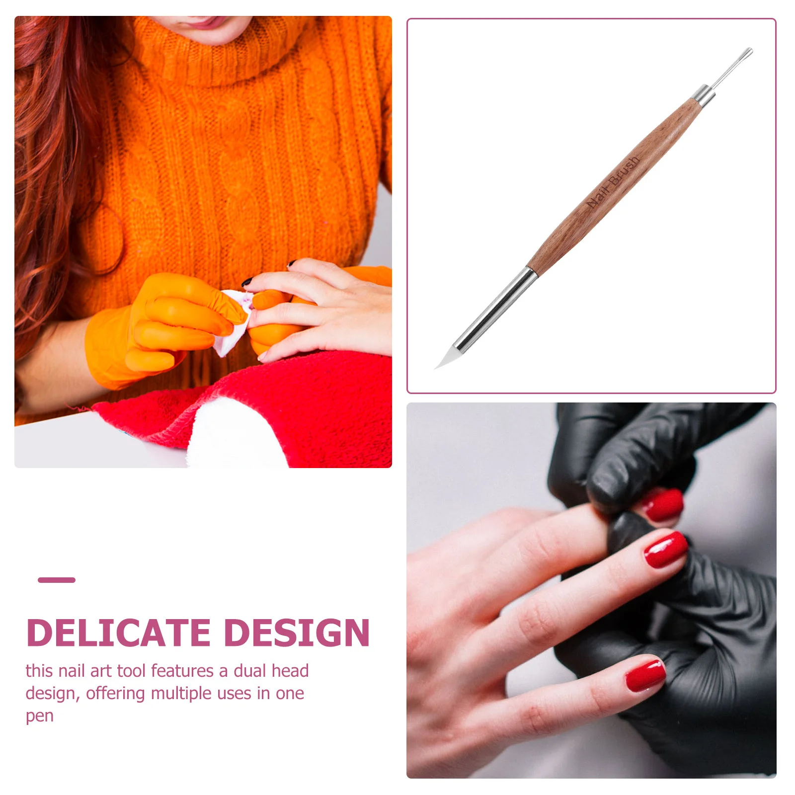 

Art Dual Head Light Brown For Carving Mixing Scraping Embossing Painting Manicure Tool Art Pens Dotting Tools Gel Polish